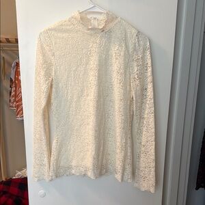 Vince Camuto Cream Fitted Ribbed Blouse with Mandarin Collar